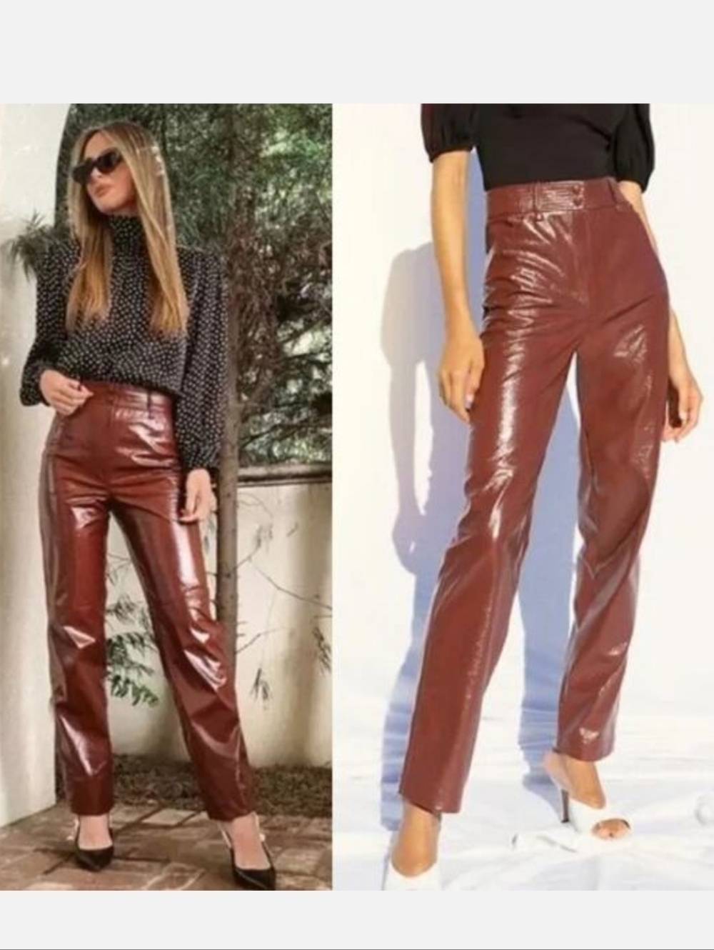 WILFRED Aritzia Funk Glossy Vinyl Faux Leather Pants Sz 0 Rustique